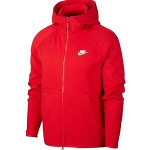 Nike Tech Fleece Men Large University Red White Zippered Hoodie Hooded Jacket